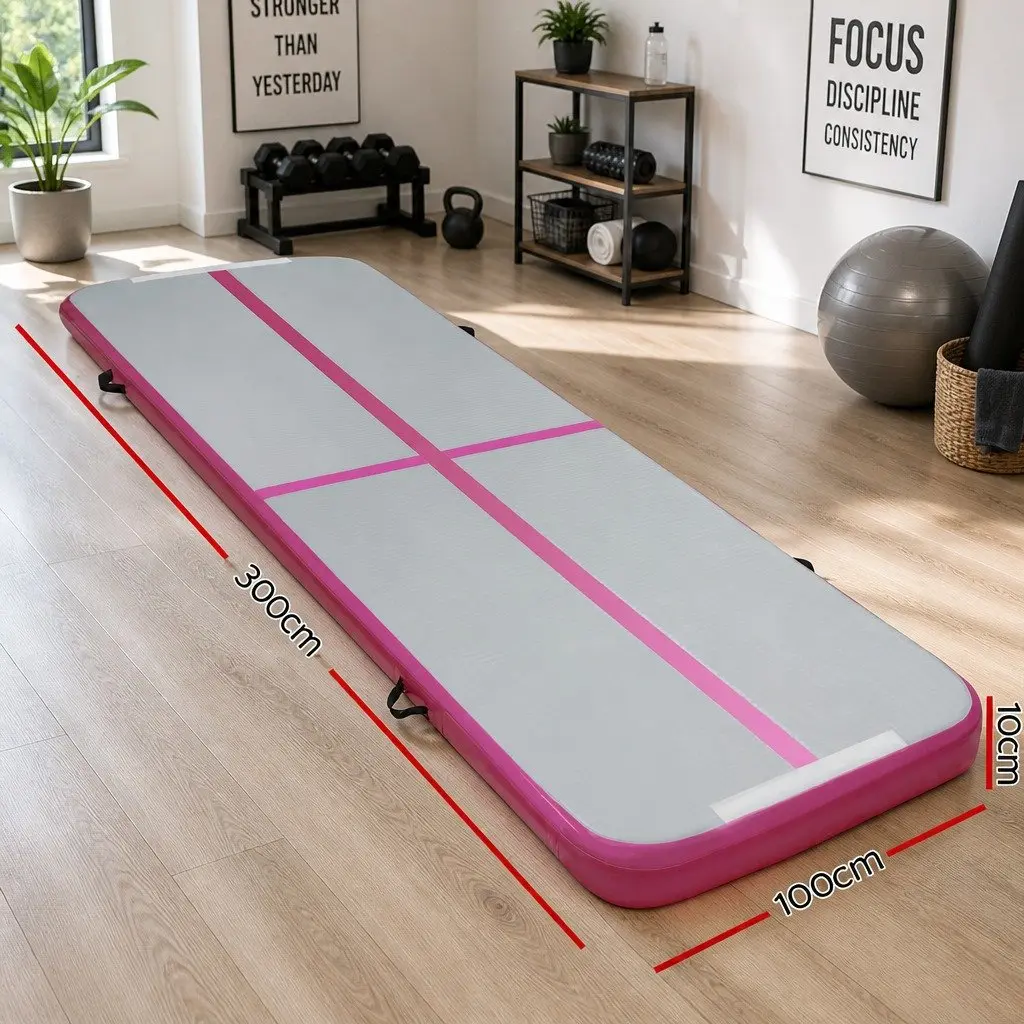Air Track Mat Gymnastic Tumbling Training 3m Pink Grey