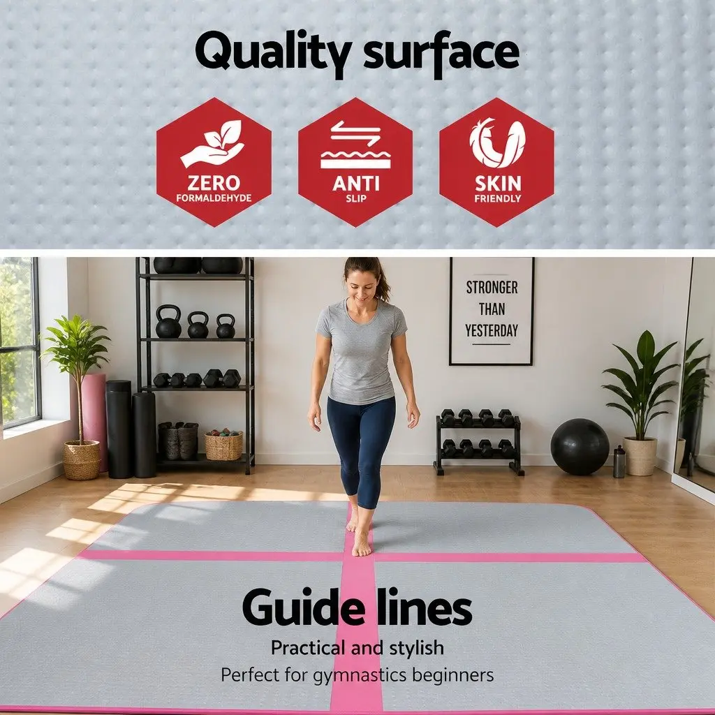 Air Track Mat Gymnastic Tumbling Training 3m Pink Grey