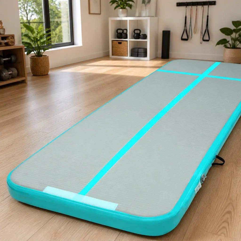 Air Track Mat Gymnastics Tumbling Floor 4M Grey Inflatable Exercise Home Fitness Yoga