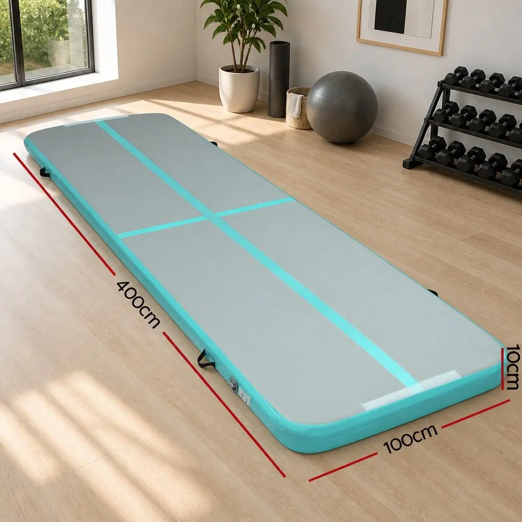 Air Track Mat Gymnastics Tumbling Floor 4M Grey Inflatable Exercise Home Fitness Yoga