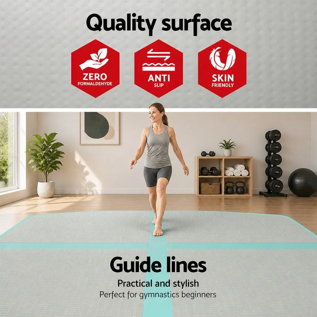Air Track Mat Gymnastics Tumbling Floor 4M Grey Inflatable Exercise Home Fitness Yoga
