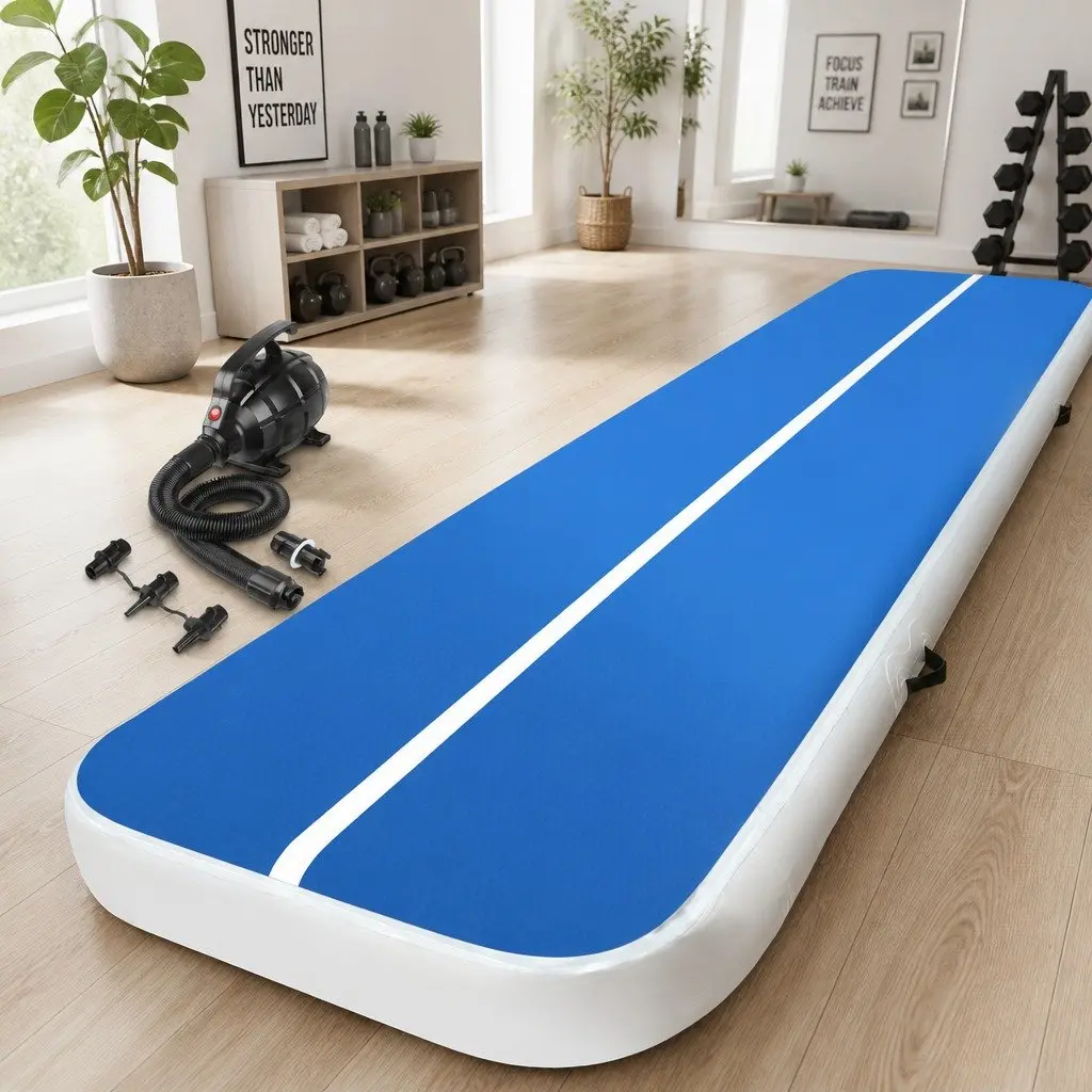 Inflatable Air Track Mat Gymnastics Training 4M x 1M Blue with Electric Pump