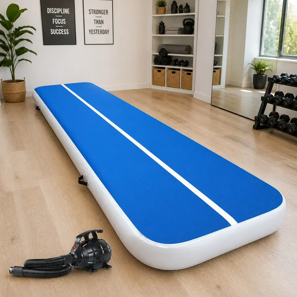 Inflatable Air Track Mat Gymnastics Training 4M x 1M Blue with Electric Pump
