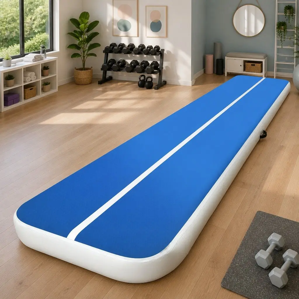Air Track Mat Inflatable for Gymnastics Exercise 4m x 1m x 20cm Thick Blue