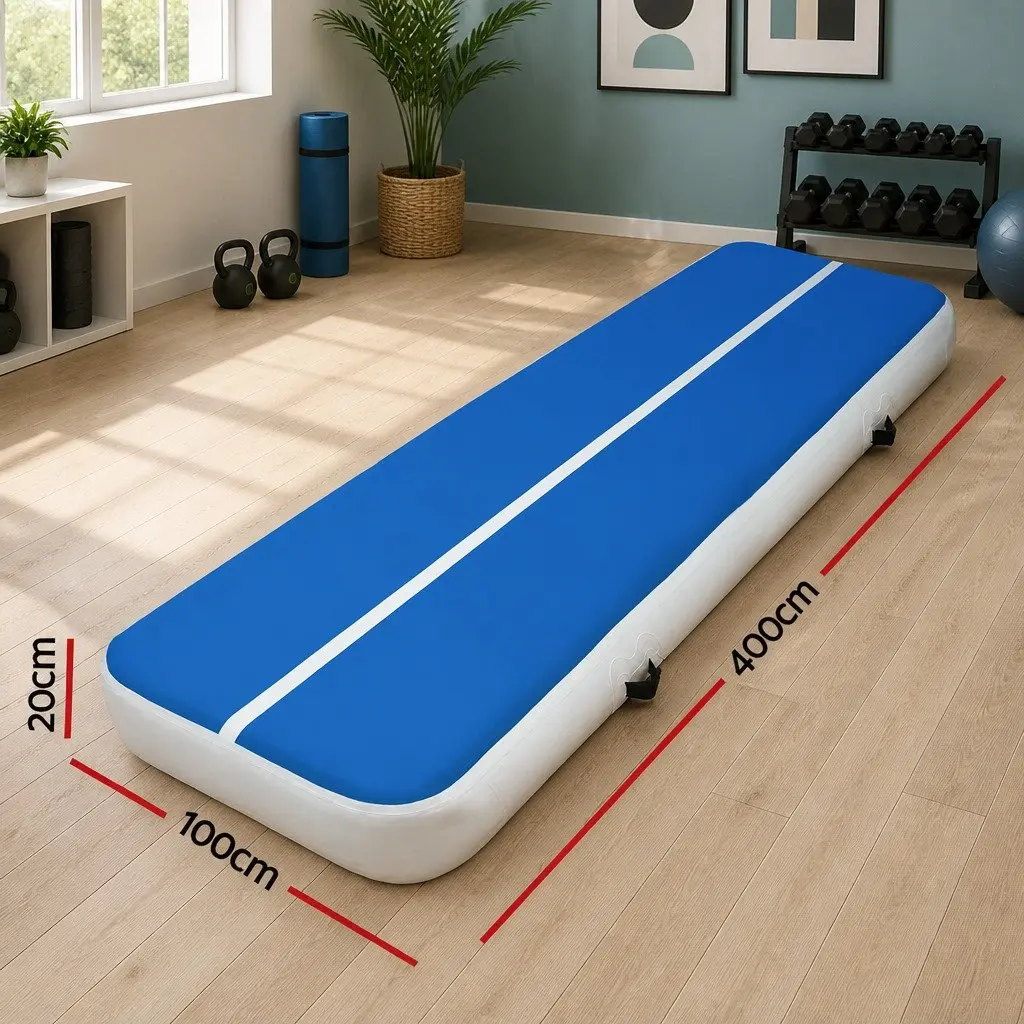 Air Track Mat Inflatable for Gymnastics Exercise 4m x 1m x 20cm Thick Blue