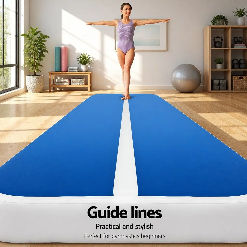 Air Track Mat Inflatable for Gymnastics Exercise 4m x 1m x 20cm Thick Blue
