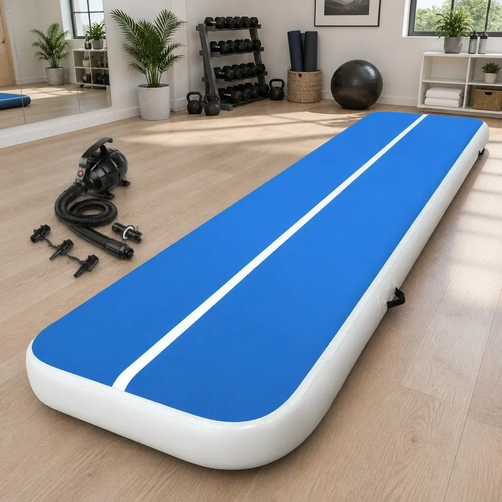 Inflatable Air Track Mat Gymnastics Tumbling Training Platform 5M Blue 20cm Thick