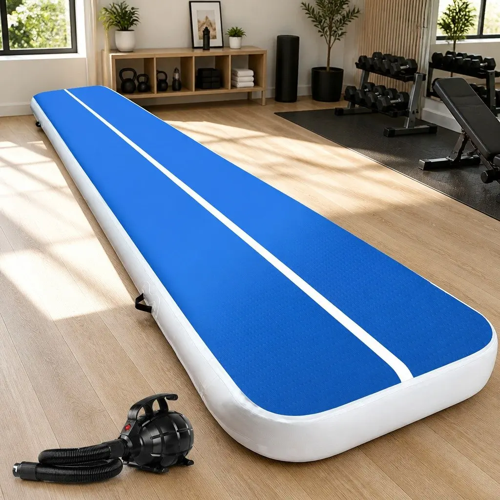 Inflatable Air Track Mat Gymnastics Tumbling Training Platform 5M Blue 20cm Thick