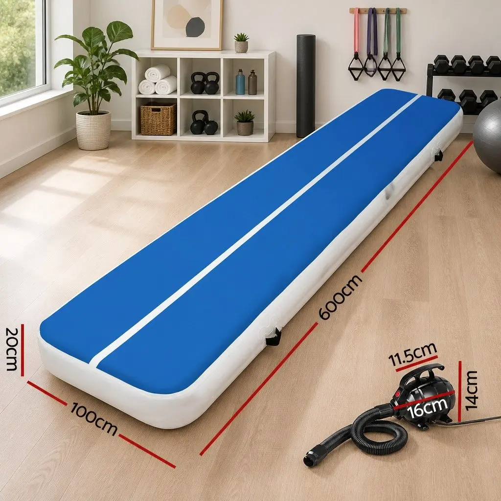 Inflatable Air Track Mat Gymnastics Tumbling Exercise 6M Blue