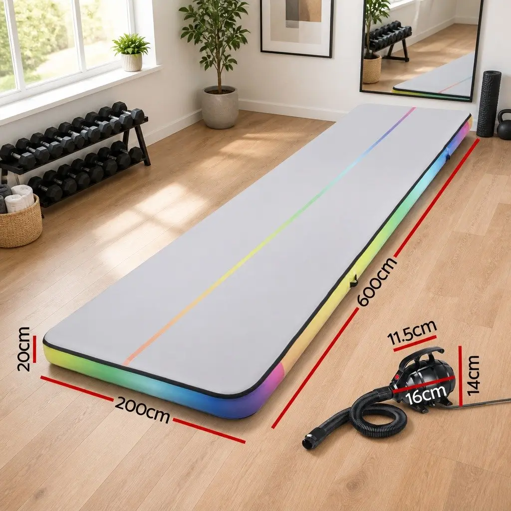 Air Track Mat 6M Inflatable Gymnastics Tumbling Training Exercise Multicolour or Black