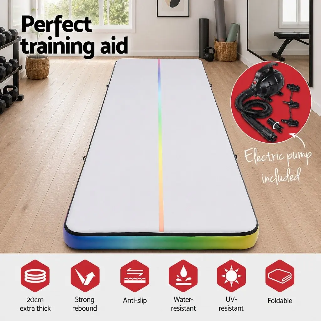 Air Track Mat 6M Inflatable Gymnastics Tumbling Training Exercise Multicolour or Black