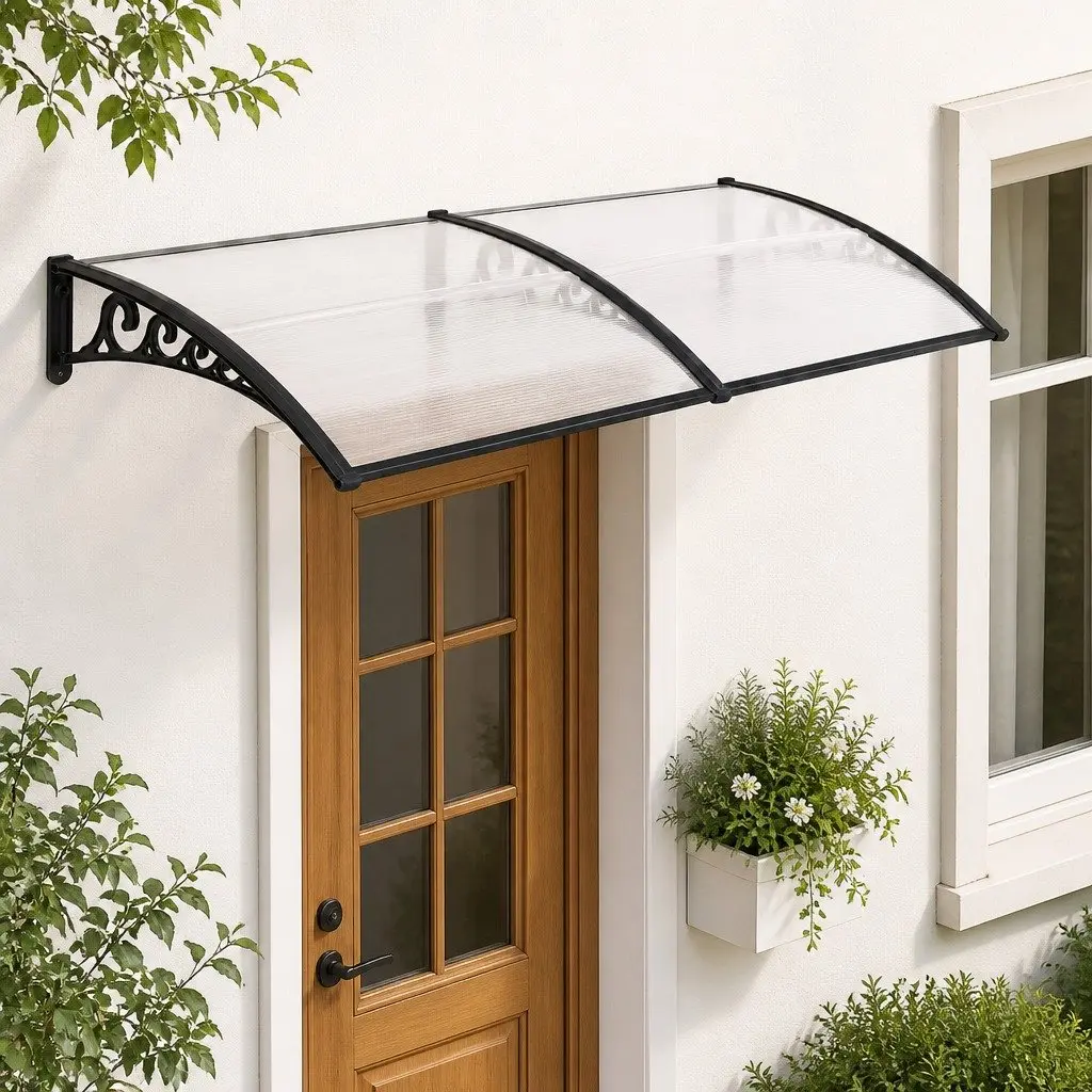 Window Door Awning 0.8M x 2M UV Rain Resistant Transparent PC Panel Canopy Shelter Cover