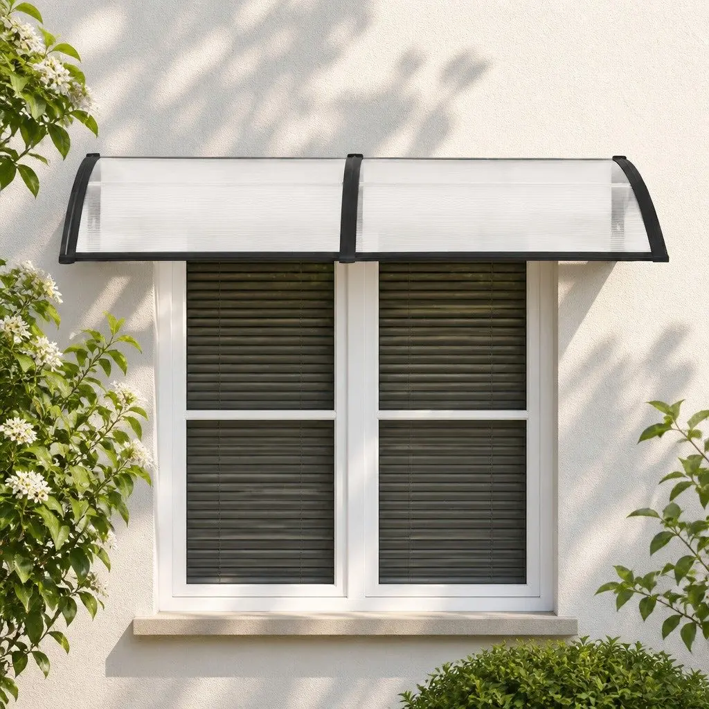 Window Door Awning 0.8M x 2M UV Rain Resistant Transparent PC Panel Canopy Shelter Cover