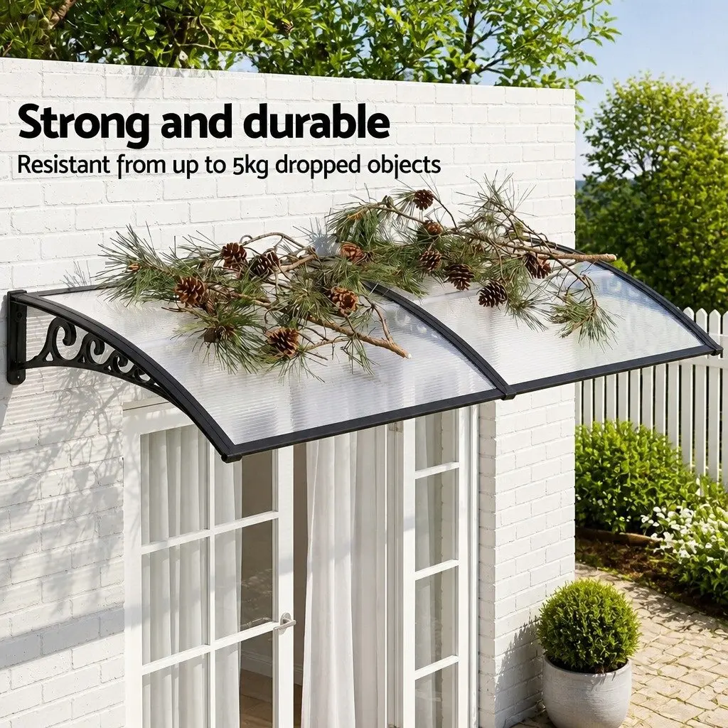 Window Door Awning 0.8M x 2M UV Rain Resistant Transparent PC Panel Canopy Shelter Cover