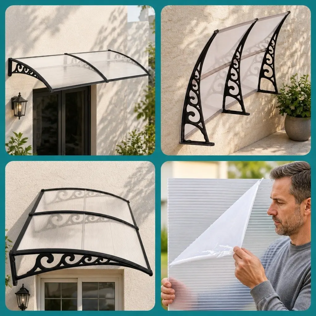 Window Door Awning 0.8M x 2M UV Rain Resistant Transparent PC Panel Canopy Shelter Cover