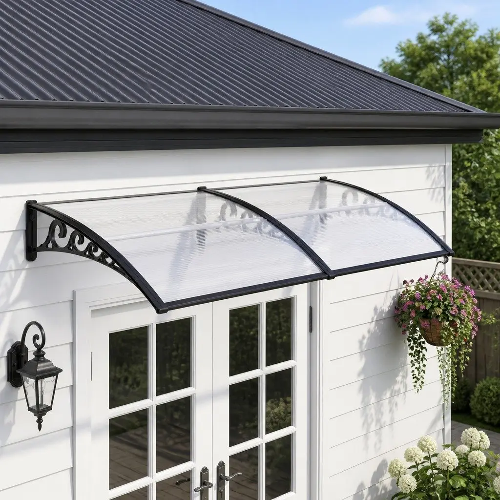 Window Door Awning 0.8M x 2M UV Rain Resistant Transparent PC Panel Canopy Shelter Cover