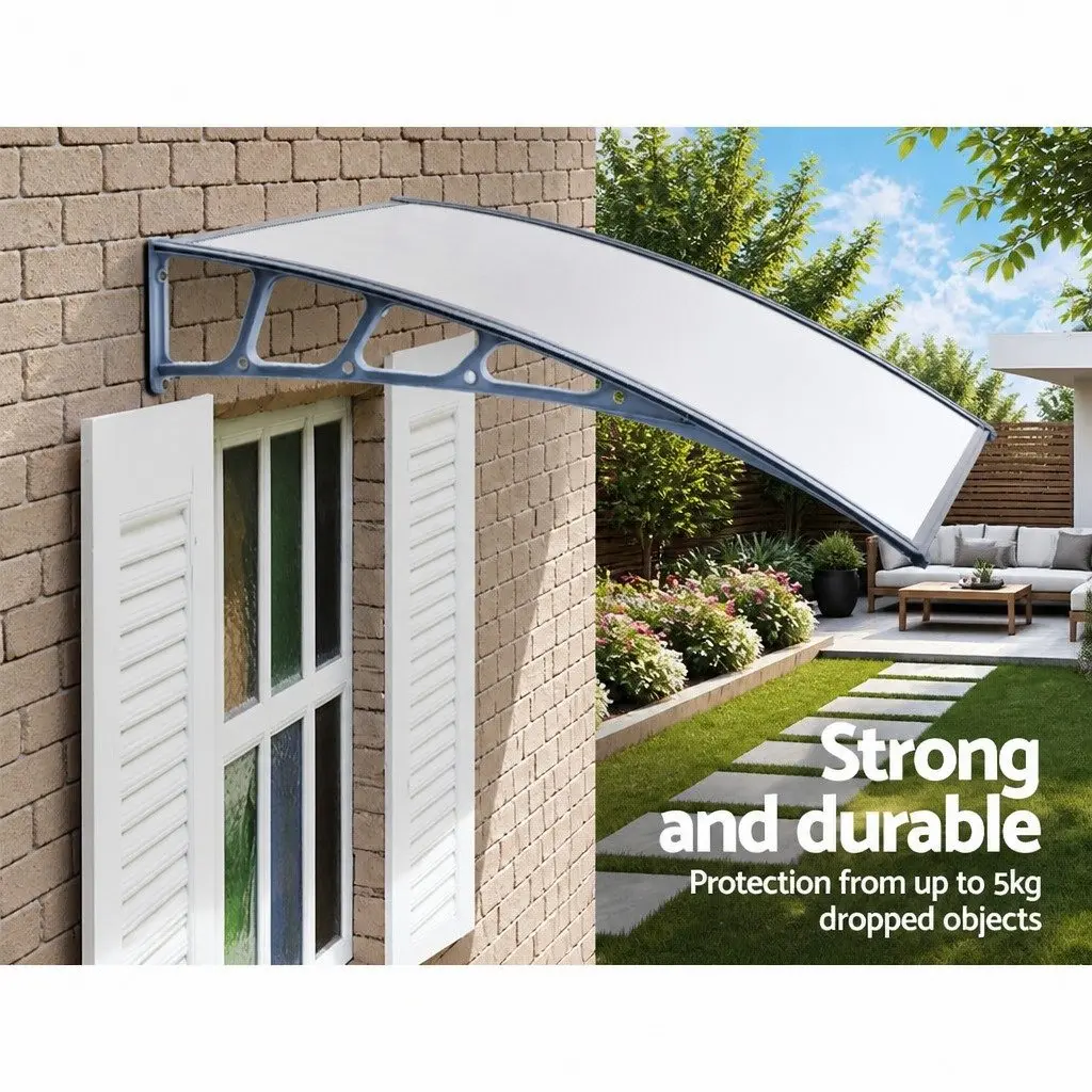 Awning Canopy Door Window 1.5M x 2M Clear Panel Grey Frame Outdoor Shade