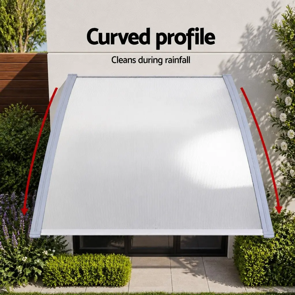 Awning Canopy Door Window 1.5M x 2M Clear Panel Grey Frame Outdoor Shade