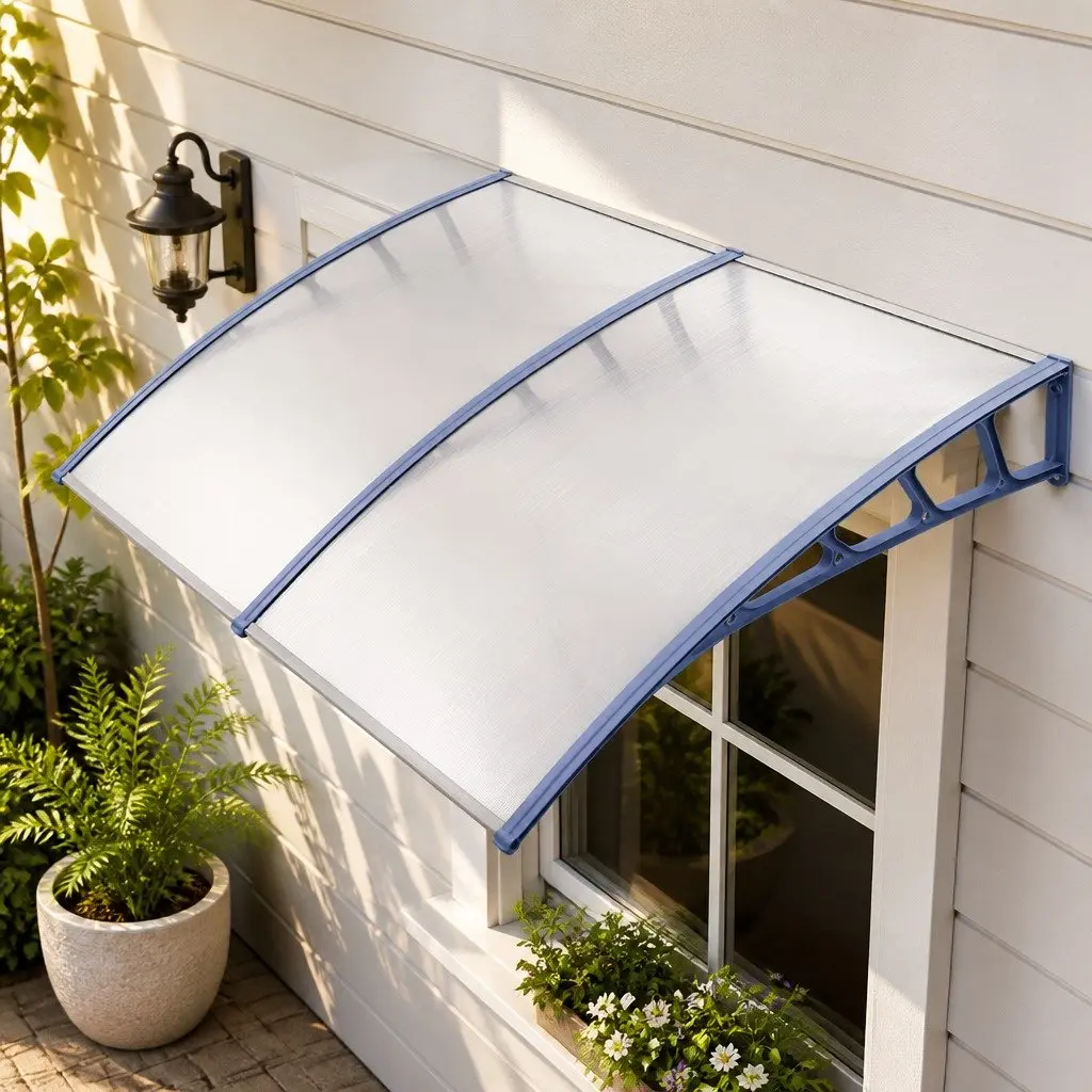 Awning Canopy Door Window 1.5M x 2M Clear Panel Grey Frame Outdoor Shade