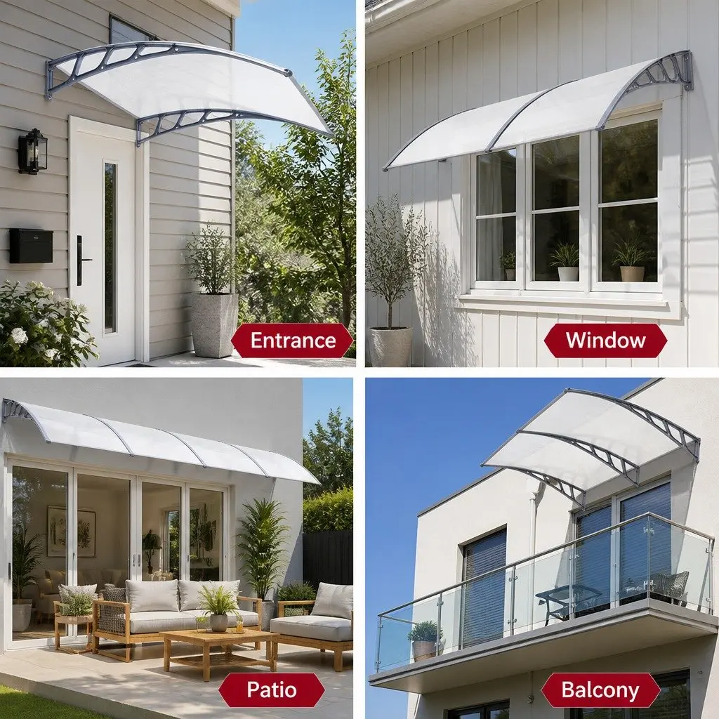 Awning Canopy Window Door 1.5m x 3m Clear Panel Grey