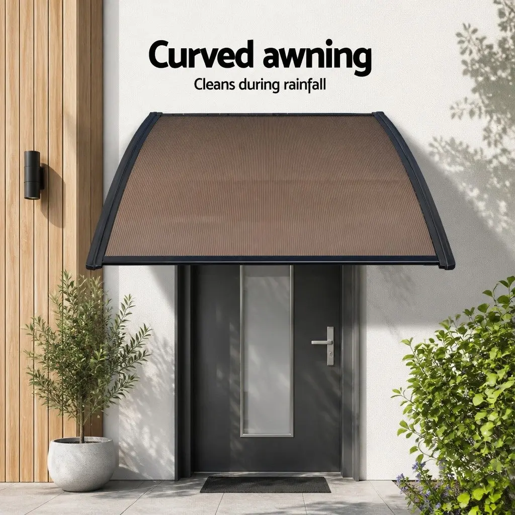 Awning Canopy Outdoor Shade 1.5M x 3M Brown PC Panel Black Bracket