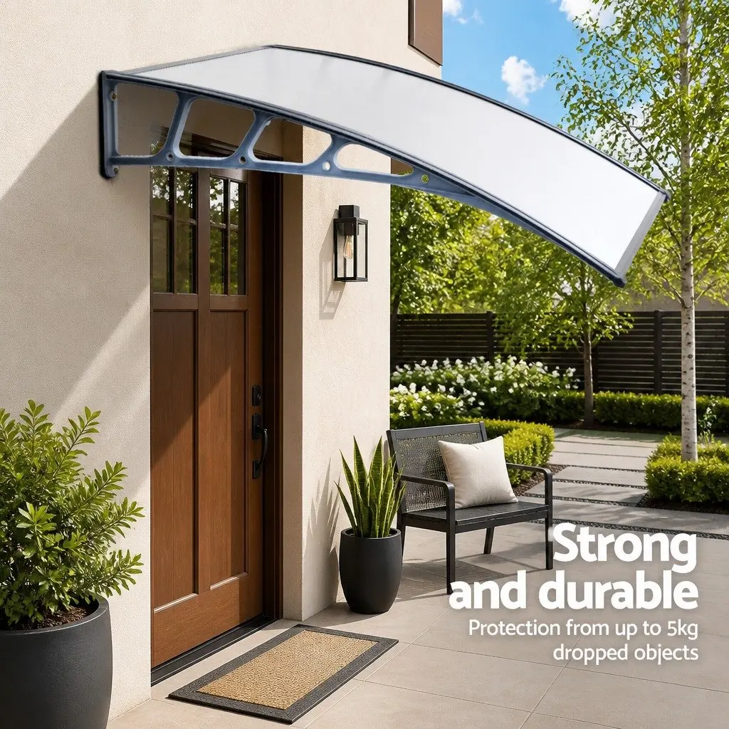 Awning Canopy 1.5m x 4m UV Rain Resistant Clear Panel Grey Brackets Polycarbonate