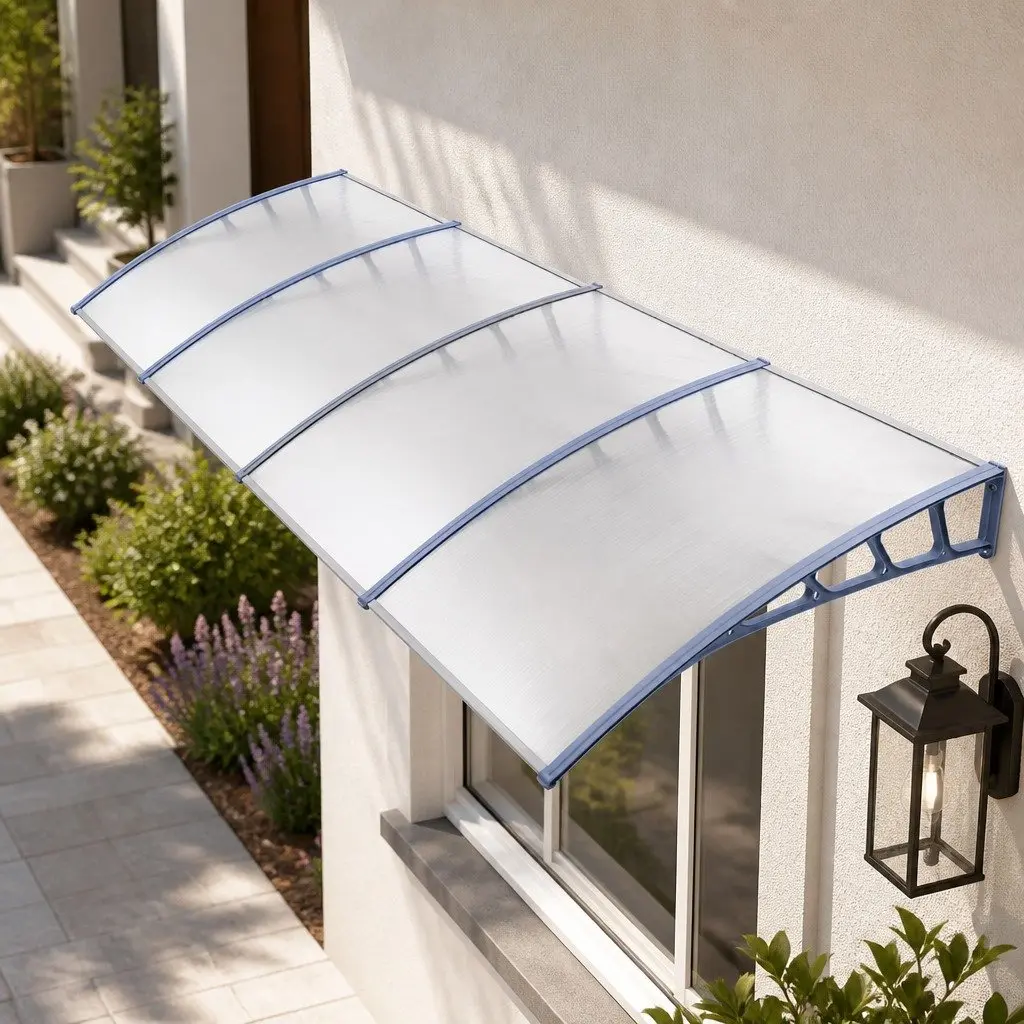 Awning Canopy 1.5m x 4m UV Rain Resistant Clear Panel Grey Brackets Polycarbonate