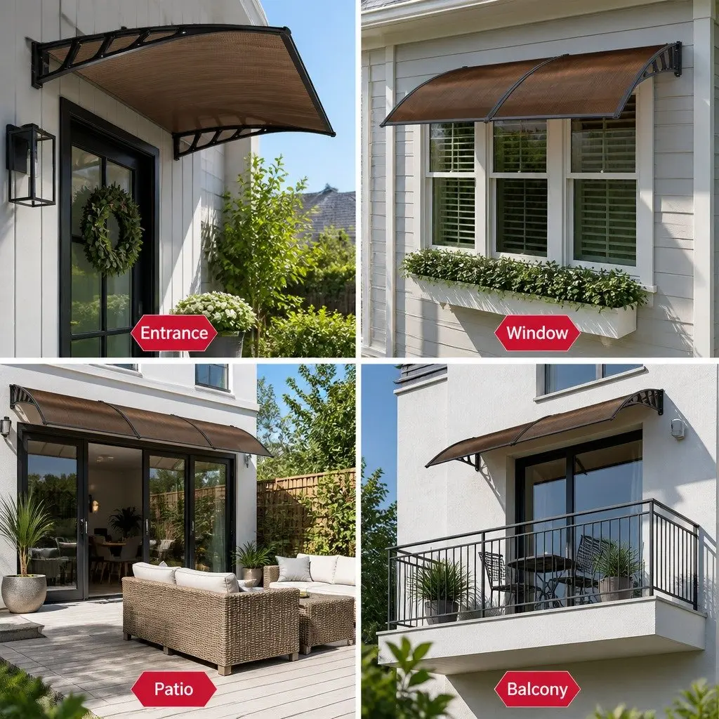 Canopy Awning Outdoor Shade 1.5m x 4m Brown PC Panel Aluminium Frame