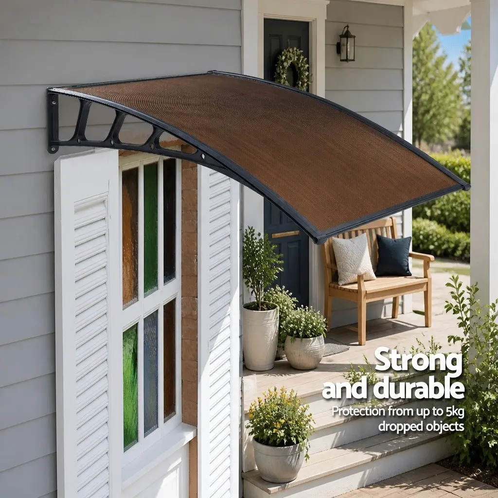 Canopy Awning Outdoor Shade 1.5m x 4m Brown PC Panel Aluminium Frame