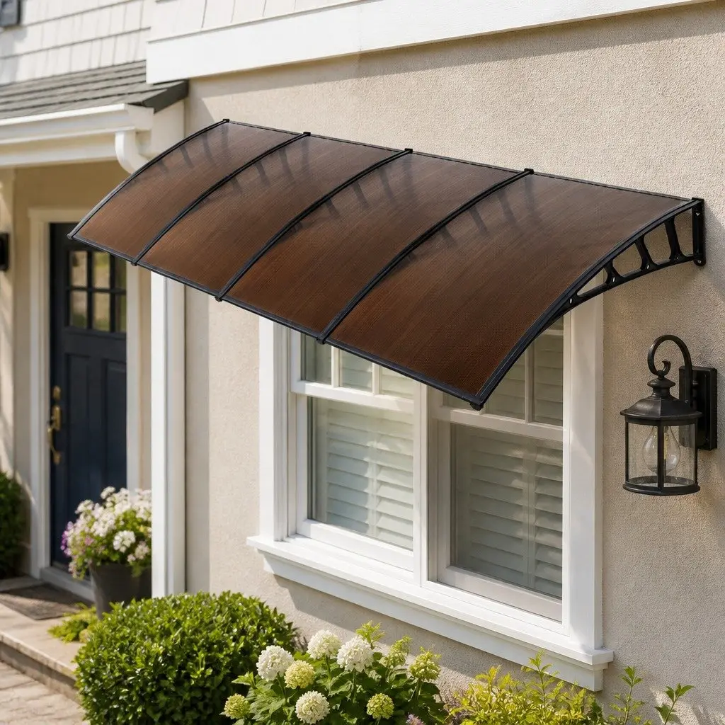 Canopy Awning Outdoor Shade 1.5m x 4m Brown PC Panel Aluminium Frame