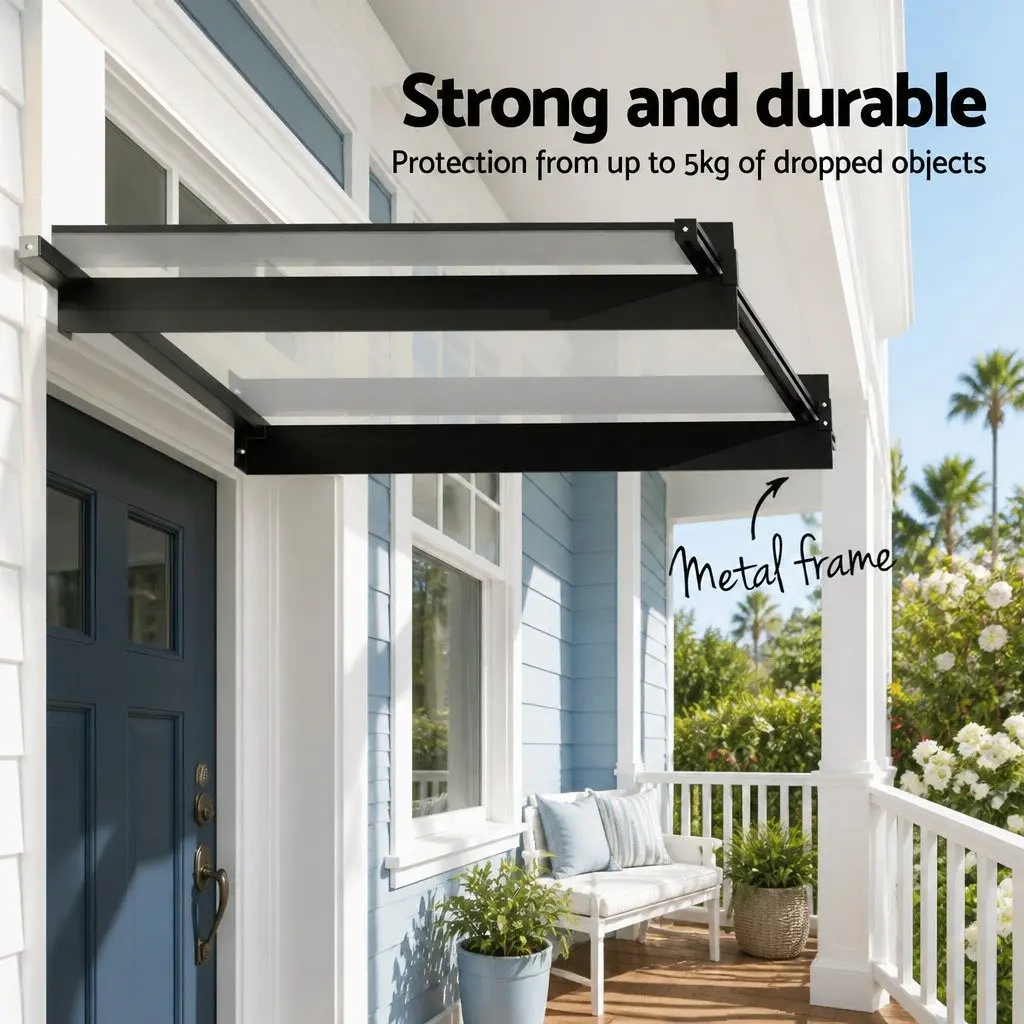 Awning Canopy Window Door 1m x 1m Transparent Polycarbonate Panel Metal Frame