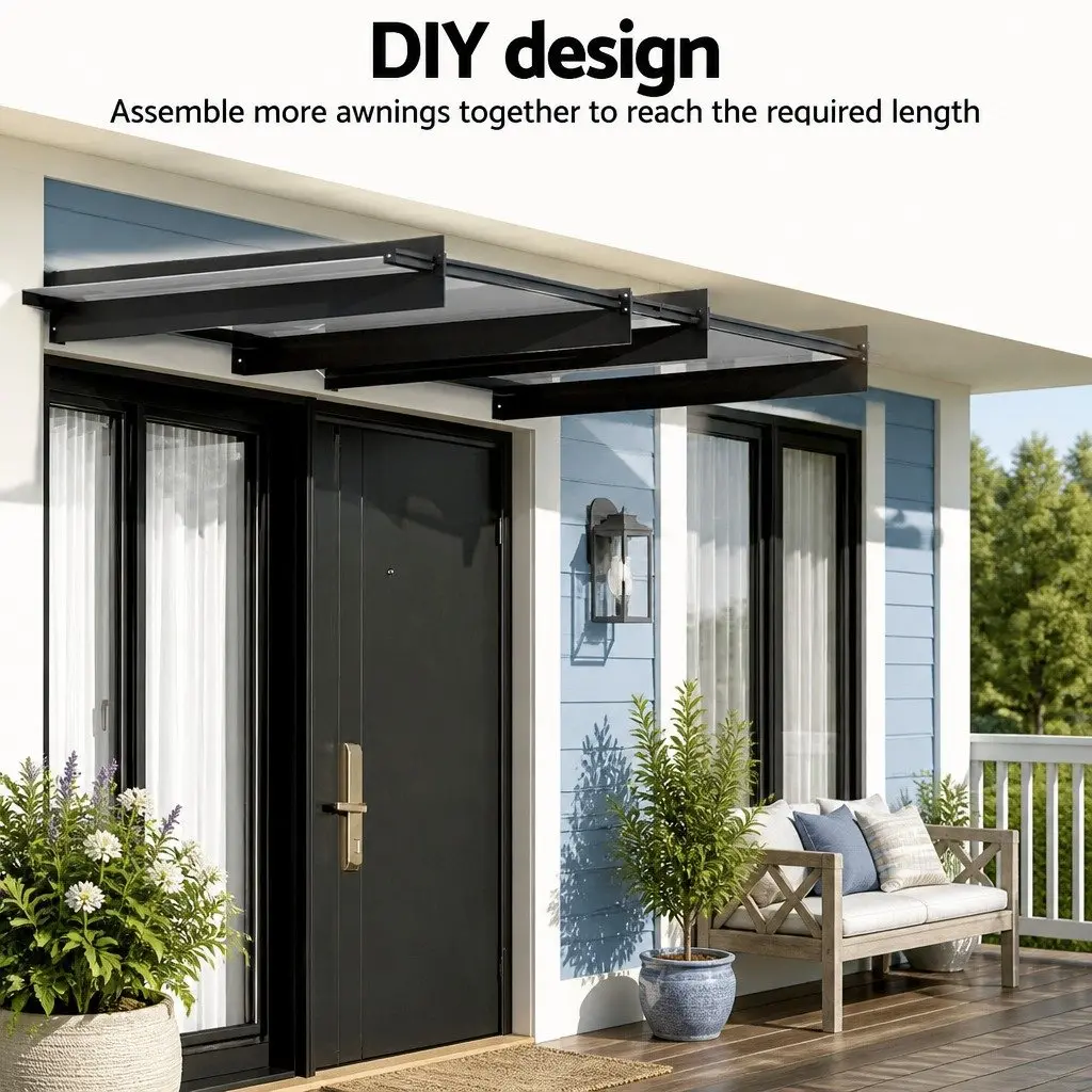 Awning Canopy Window Door 1m x 1m Transparent Polycarbonate Panel Metal Frame