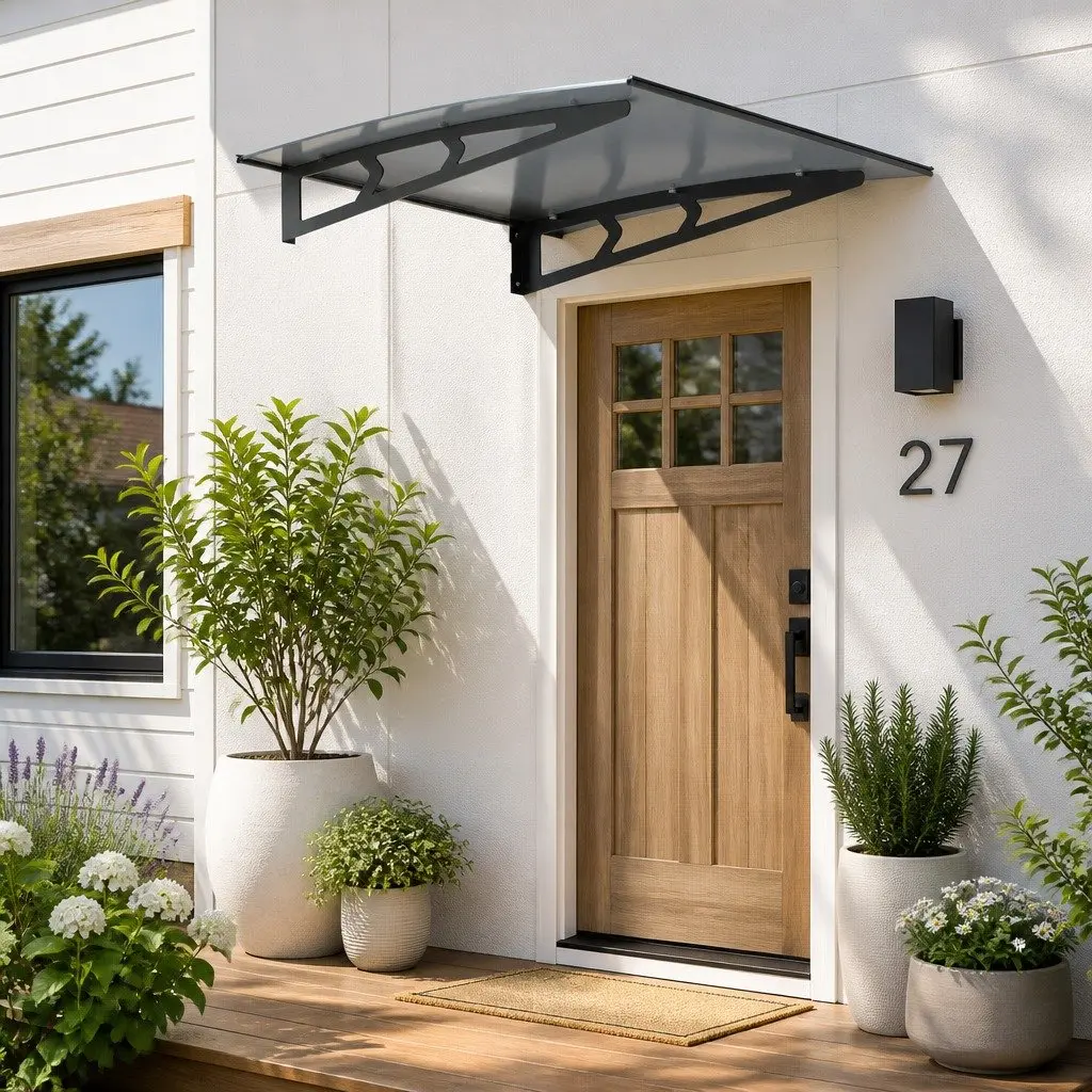 Window Door Awning Canopy 1m x 1m Grey Polycarbonate Panel Metal Frame Porch