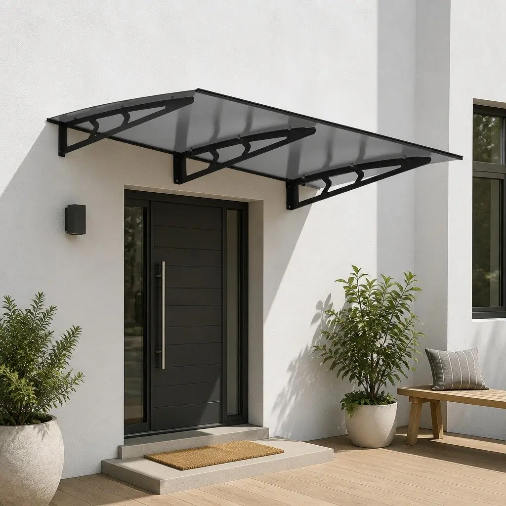 Window Door Awning Canopy 1m x 2m Grey Polycarbonate Panel Metal Frame