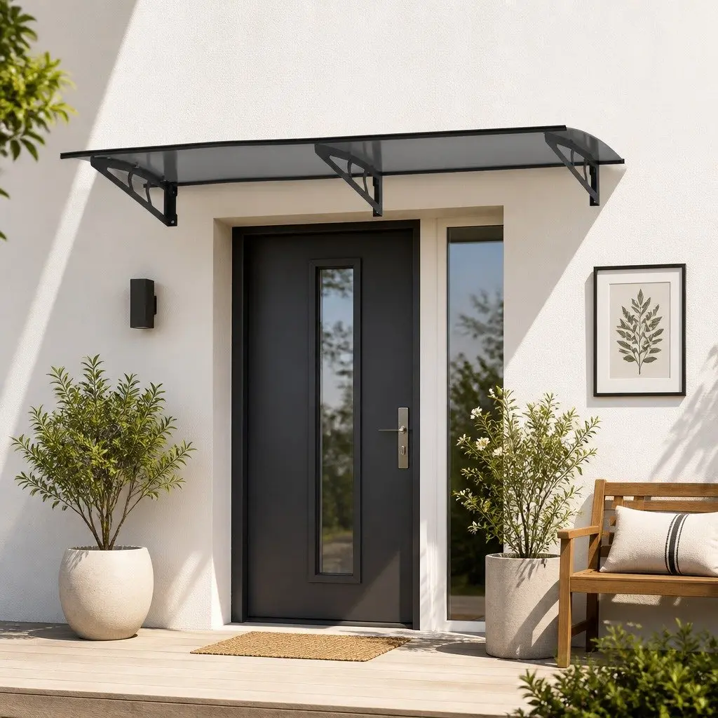Window Door Awning Canopy 1m x 2m Grey Polycarbonate Panel Metal Frame