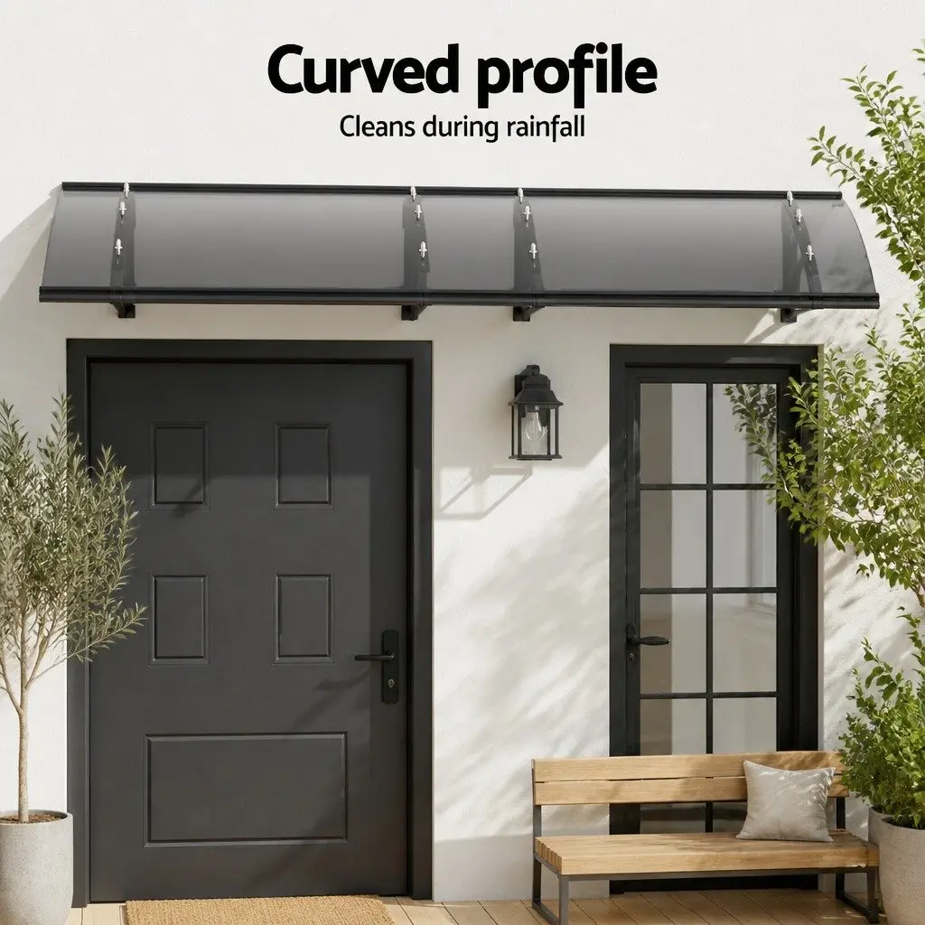 Window Door Awning Canopy 1m x 2m Grey Polycarbonate Panel Metal Frame