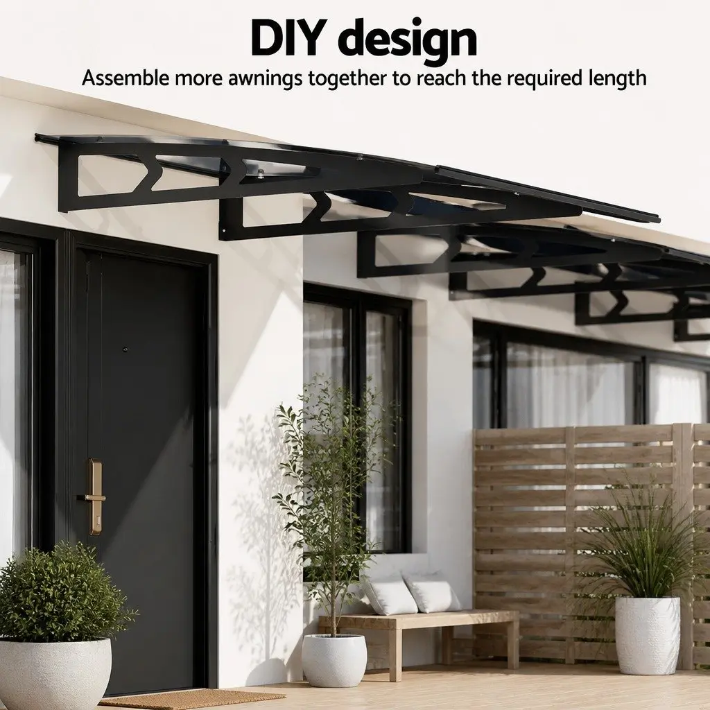 Window Door Awning Canopy 1m x 2m Grey Polycarbonate Panel Metal Frame