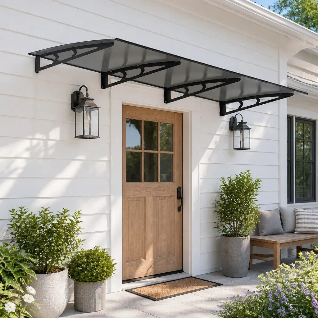 Window Door Awning Canopy 1m x 3m Grey Polycarbonate Panel Metal Frame Porch