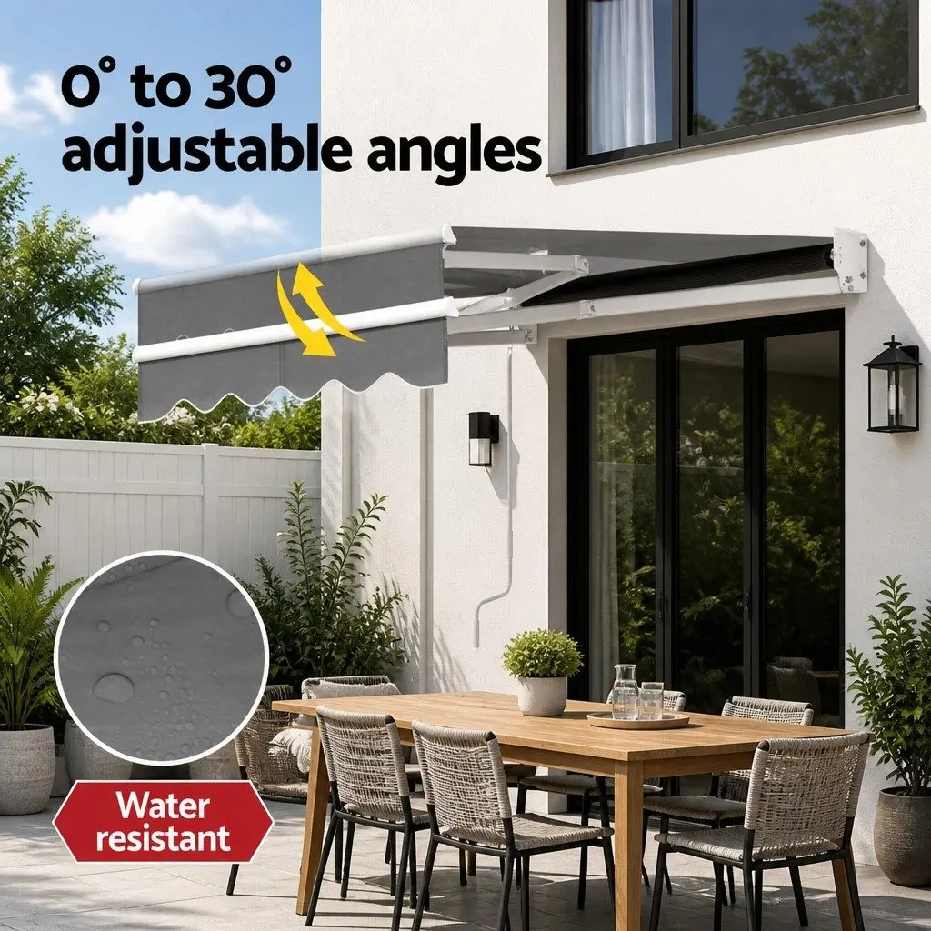 Manual Retractable Folding Awning Sunshade Garden Patio 2m x 1.5m Grey