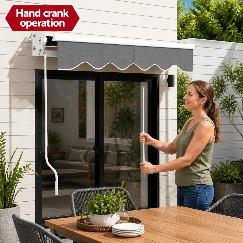 Manual Retractable Folding Awning Sunshade Garden Patio 2m x 1.5m Grey