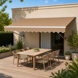 Folding Arm Awning Manual Retractable Sunshade 2.5m x 2m Beige Patio Garden