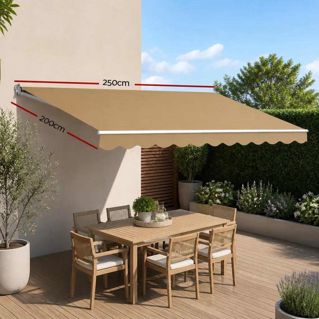 Folding Arm Awning Manual Retractable Sunshade 2.5m x 2m Beige