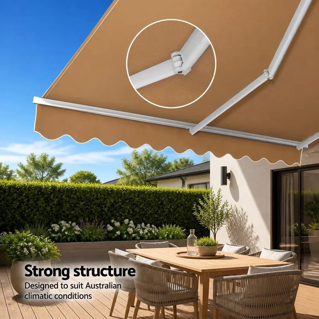 Folding Arm Awning Manual Retractable Sunshade 2.5m x 2m Beige