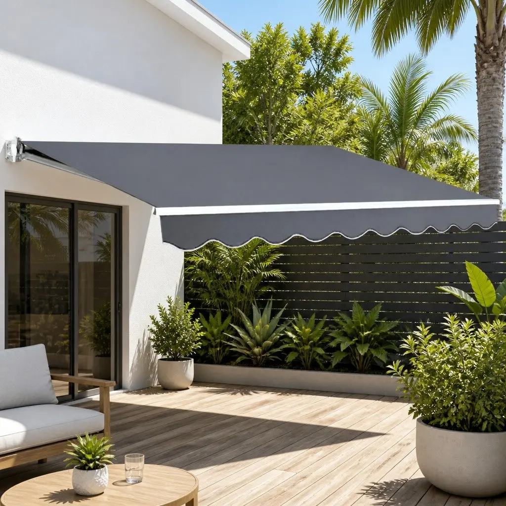 Retractable Manual Folding Arm Awning Sunshade Grey 2m x 2.5m Outdoor Patio Garden
