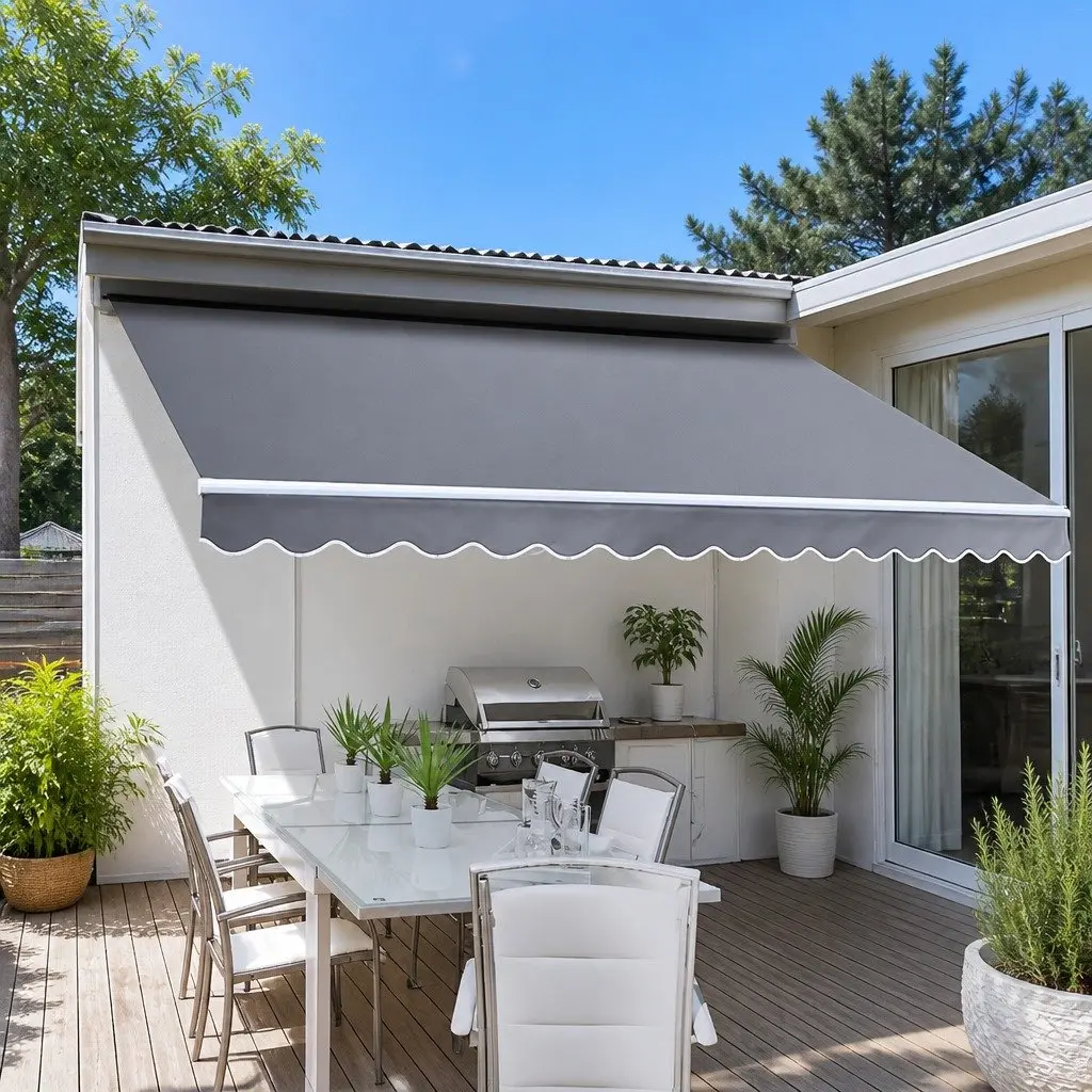 Retractable Manual Folding Arm Awning Sunshade Grey 2m x 2.5m Outdoor Patio Garden