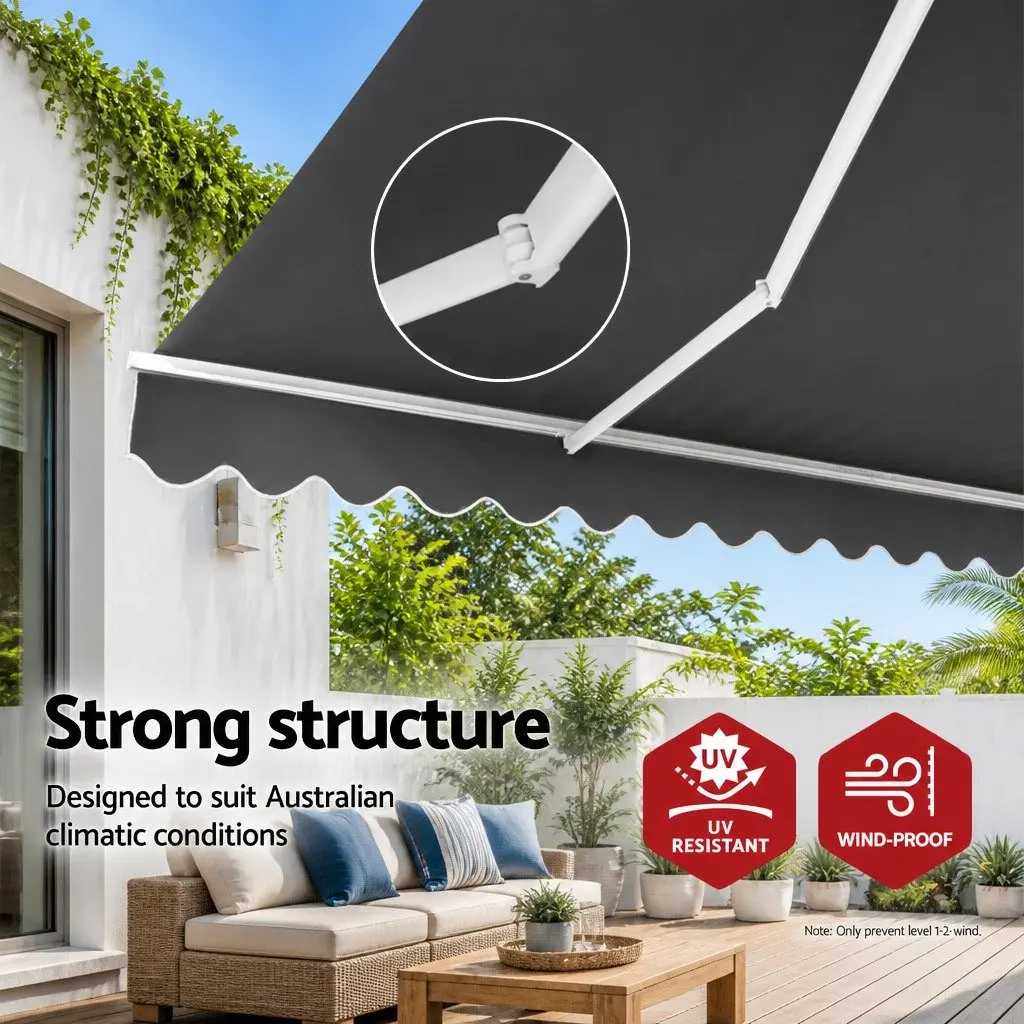 Retractable Manual Folding Arm Awning Sunshade Grey 2m x 2.5m Outdoor Patio Garden