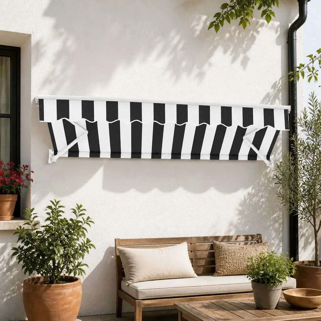 Folding Arm Awning Retractable Sunshade 2.5m x 2m Grey or White