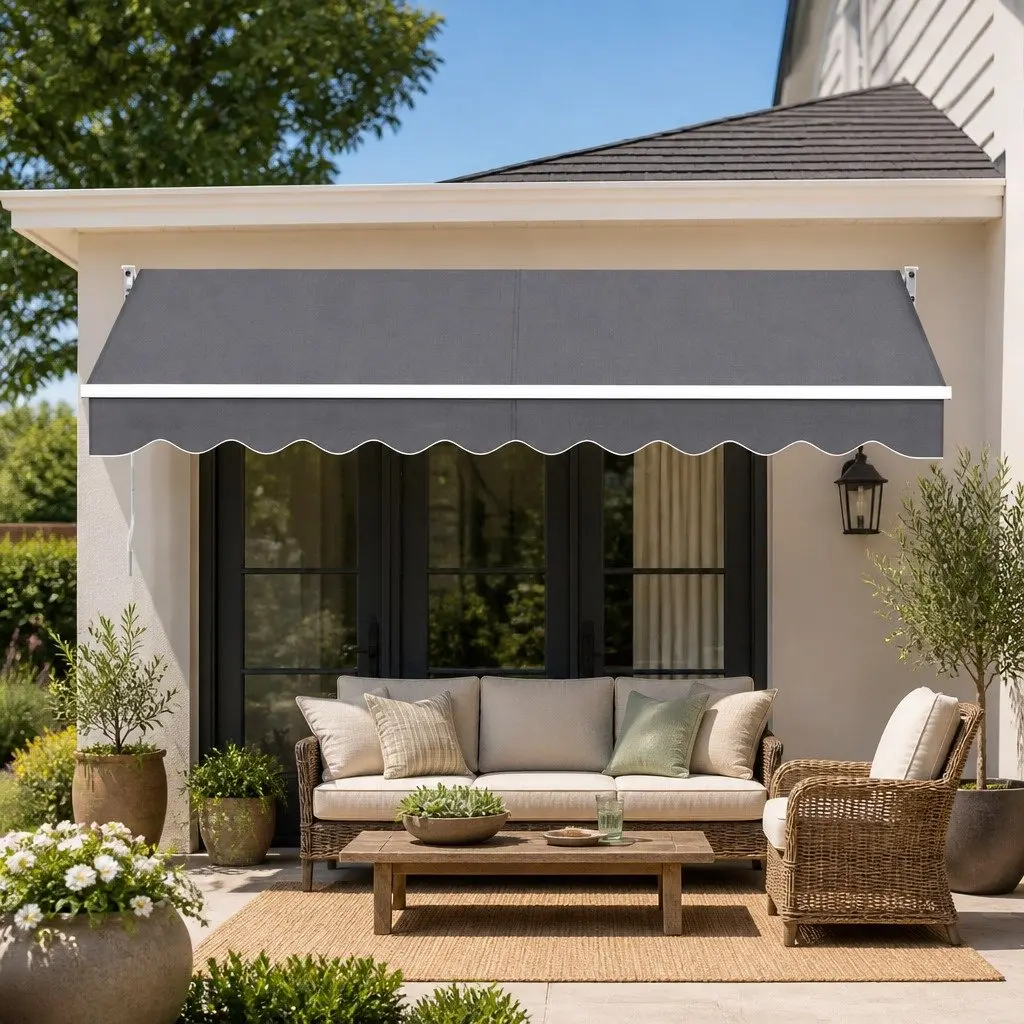 Folding Arm Awning Manual Sunshade 3M X 2M Grey