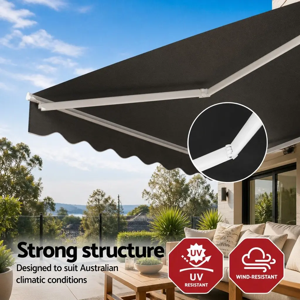 Folding Arm Awning Manual Sunshade 3M X 2M Grey