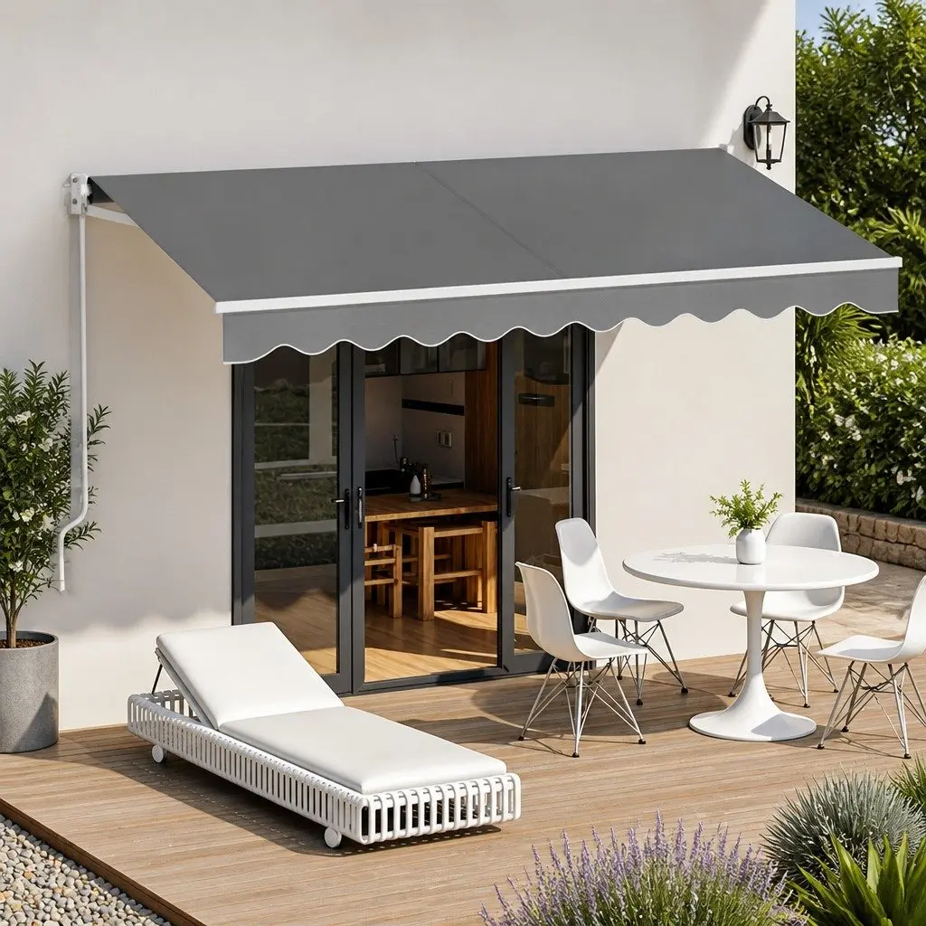Folding Arm Awning Manual Sunshade 3M X 2M Grey
